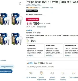 philips 12w led bulb pack of 8 599