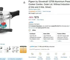 pigeon aluminium pressure cooker combo 2l 3l 879