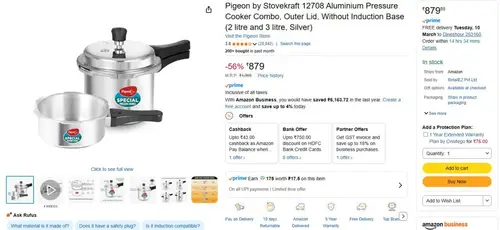 pigeon aluminium pressure cooker combo 2l 3l 879